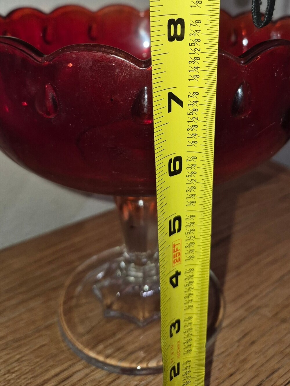 Vintage Indiana Glass Tear Drop compote dish w/ a ruby red bowl w/ Scalloped Rim - Picture 9 of 9